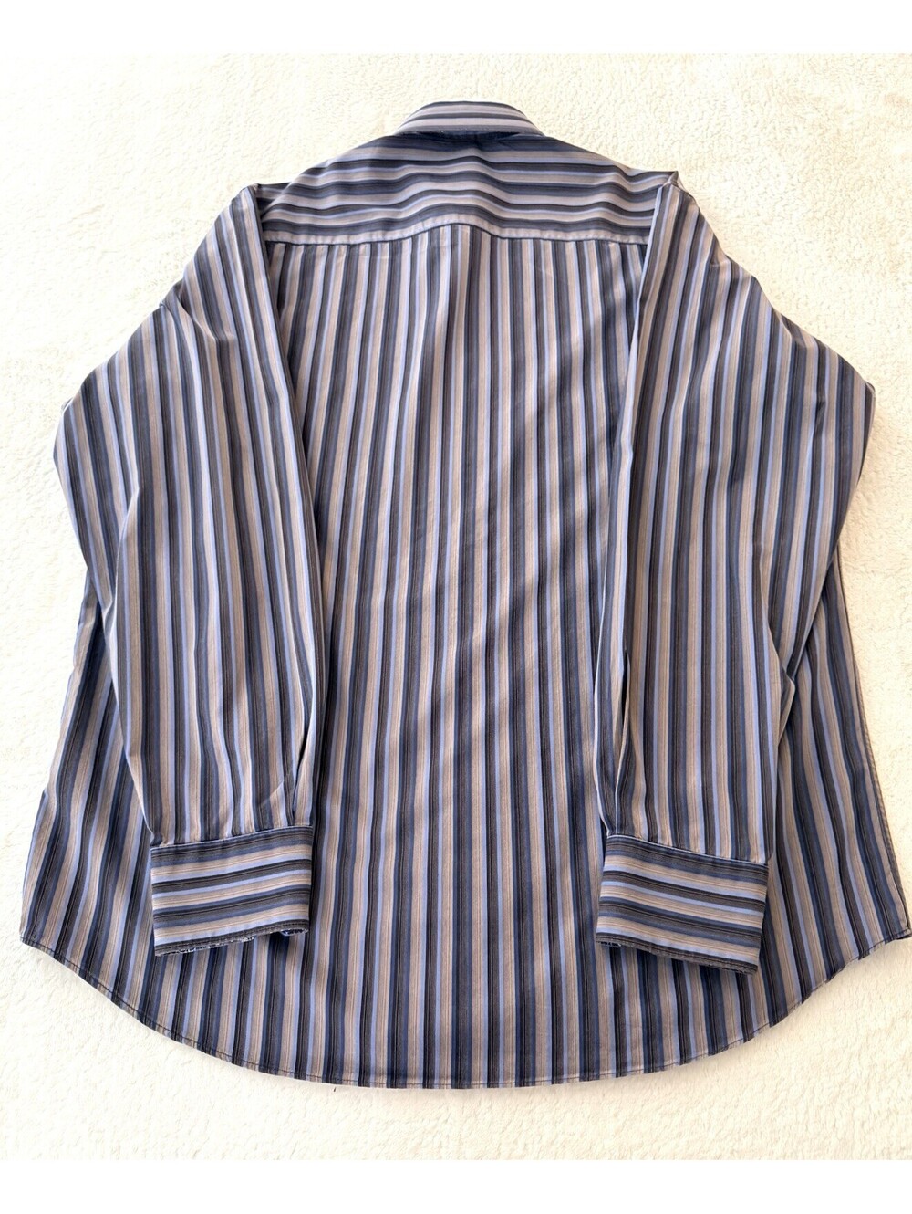 Bugatchi Uomo Mens XL Dress Shirt Blue Brown Striped 100% Cotton Button Up - Picture 6 of 9